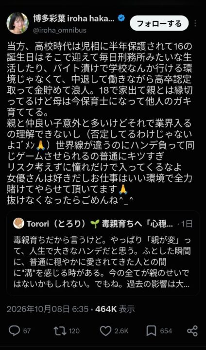 【悲報】人気AV女優、とつぜん悲しい過去を告白「虐待で児相に保護された」